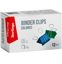 Зажимы для бумаги или скетчбука Berlingo 12 штук размер 51 мм (разноцветные)