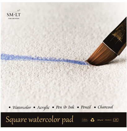 Квадратный альбом для акварели SMLT Square watercolor pad 30х30 см / 20 листов / 260 гм