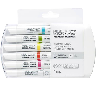 Набор маркеров по ткани, холсту и бумаге Pigment Marker 6 Vibrant Tones (яркие оттенки)