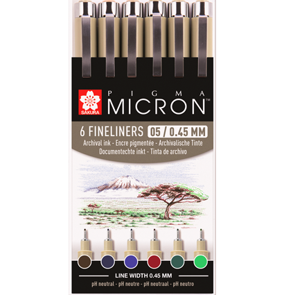 Набор цветных капиллярных ручек Sakura Pigma Micron перо 0.45 мм 6 штук (вариант B)