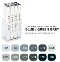 Touch Brush 12 Blue / Green Grey набор маркеров для скетчинга (серо-сине-зеленые)