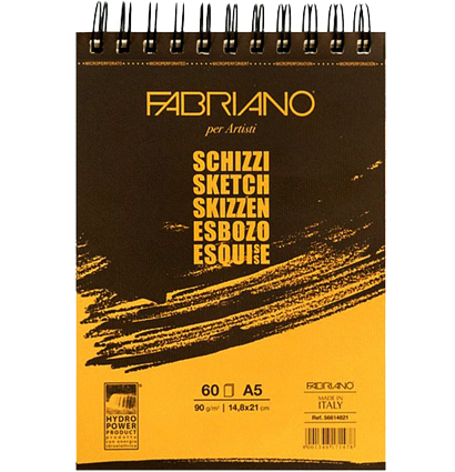 Альбом для зарисовок Fabriano Schizzi с мелкозернистой бумагой на спирали по короткой стороне А5 / 60 листов / 90 гм