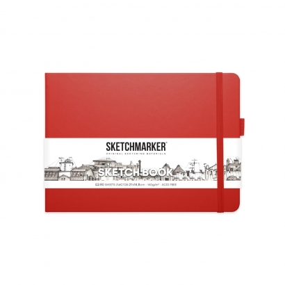 Скетчбук Sketchmarker красный с твердой обложкой горизонтальный А5 / 80 листов / 140 гм