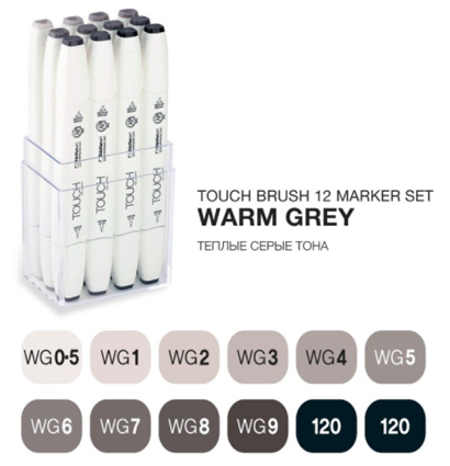 Touch Brush 12 Warm Grey набор маркеров для скетчинга (теплые серые)