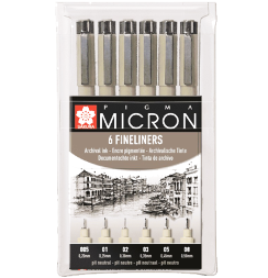Набор черных капиллярных ручек Sakura Pigma Micron разной толщины 6 штук