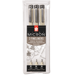 Набор черных капиллярных ручек Sakura Pigma Micron разной толщины 3 штуки