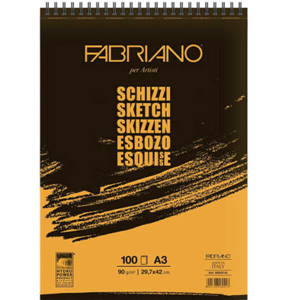 Альбом для зарисовок Fabriano Schizzi с мелкозернистой бумагой на спирали по короткой стороне А3 / 100 листов / 90 гм