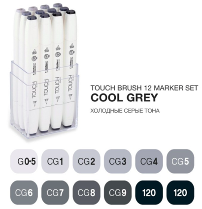 Touch Brush 12 Cool Grey набор маркеров для скетчинга (холодные серые)