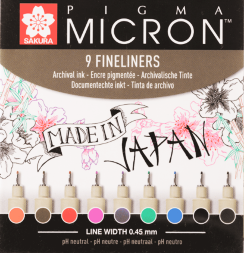 Набор цветных капиллярных ручек Sakura Pigma Micron с толщиной пера 0.45мм 9 цветов