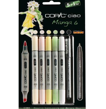 Copic Ciao 6 Манга 5+1 набор маркеров с кистью для рисования и линер 0.3 мм