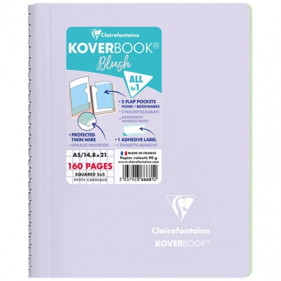 Тетрадь в клетку Koverbook ClaireFontaine сиреневая А5 / 80 листов / 90 гм