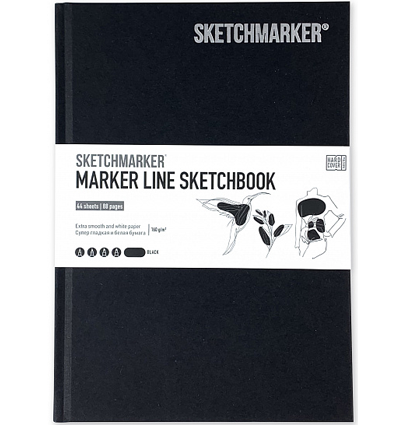 Скетчбук Sketchmarker Marker Line для маркеров черный с твёрдой обложкой 25x17 см / 44 листа / 160 гм