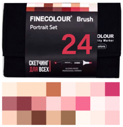 FINECOLOUR BRUSH 24 маркера с кистью "Портрет" набор в пенале