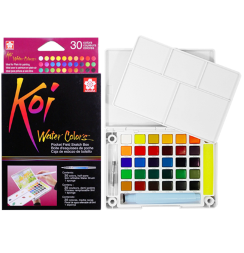 Набор акварели Sakura Koi Pocket Sketch Box 30 цветов в кейсе + губка и кисть