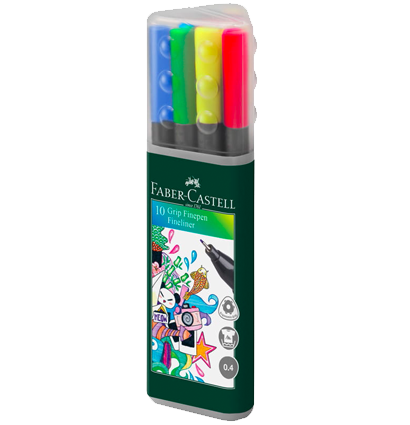 Набор капиллярных ручек Faber-Castell Grip Fineliner 10 цветов в пенале перо 0.4 мм