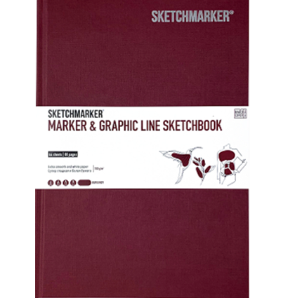 Скетчбук Sketchmarker Marker Line для маркеров винный с твёрдой обложкой 25x17 см / 44 листа / 160 гм