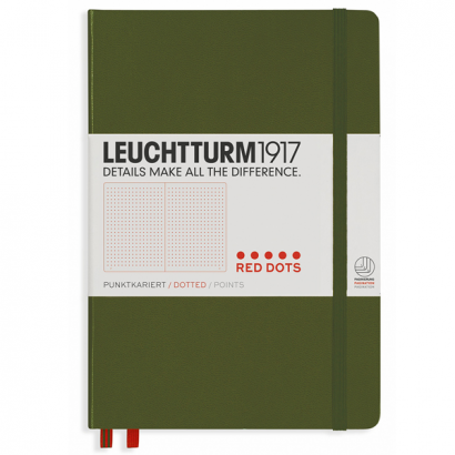 Записная книжка Leuchtturm «Red Dots» A5 в точку хаки 251 стр.