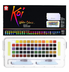 Набор акварели Sakura Koi Pocket Sketch Box 60 цветов в кейсе + губка и кисть