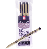 Набор черных капиллярных ручек Sakura Pigma Micron разной толщины 3 штуки в блистере