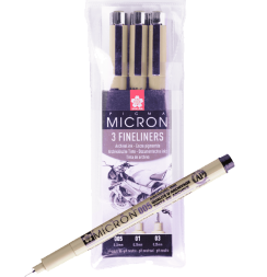 Набор черных капиллярных ручек Sakura Pigma Micron разной толщины 3 штуки в блистере
