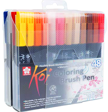 Набор акварельных маркеров с кистью Sakura Koi Coloring Brush Pen 48 цветов в кейсе