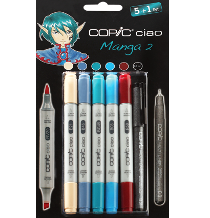 Copic Ciao Manga 2 Манга 5+1 набор маркеров с кистью для рисования и линер 0.3 мм