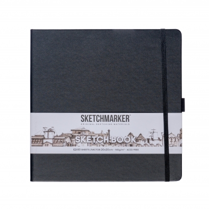Скетчбук Sketchmarker черный с твердой обложкой квадратный 20х20 см / 80 листов / 140 гм