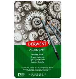 Набор чернографитных карандашей Derwent Academy Sketching 12 штук 6B-5H в кейсе