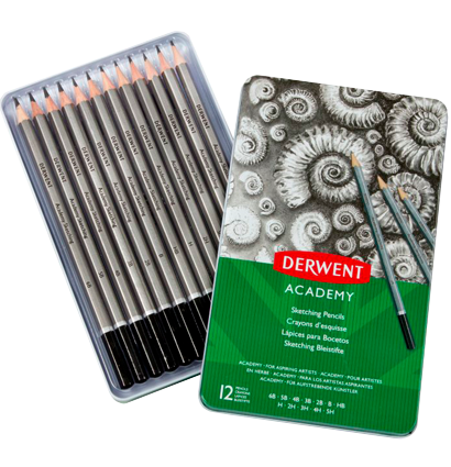 Набор чернографитных карандашей Derwent Academy Sketching 12 штук 6B-5H в кейсе