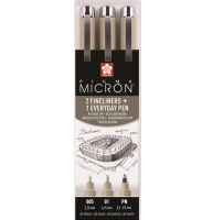 Набор черных капиллярных ручек Sakura Pigma Micron Urban разные 3 штуки