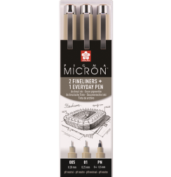 Набор черных капиллярных ручек Sakura Pigma Micron Urban разные 3 штуки