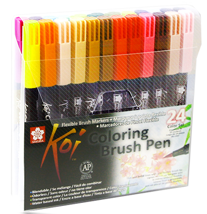 Набор акварельных маркеров с кистью Sakura Koi Coloring Brush Pen 24 цвета в кейсе