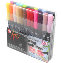 Набор акварельных маркеров с кистью Sakura Koi Coloring Brush Pen 24 цвета в кейсе