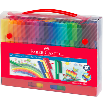 Фломастеры смываемые Faber-Castell Connector для детей набор 60 цветов в чемоданчике