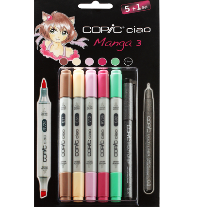 Copic Ciao Manga 3 Манга 5+1 набор маркеров с кистью для рисования и линер 0.3 мм