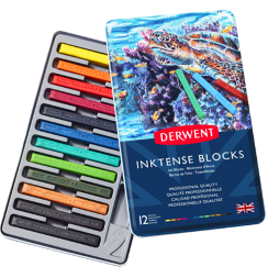 Акварельные блоки Derwent Inktense Blocks 12 цветов в фирменном кейсе