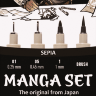 Набор капиллярных ручек Sakura Pigma Micron Manga цвета сепия разной толщины и брашпен  4 штуки купить в художественном магазине Скетчинг ПРО с доставкой по РФ и СНГ