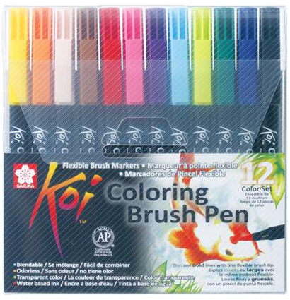 Набор акварельных маркеров с кистью Sakura Koi Coloring Brush Pen 12 цветов в кейсе