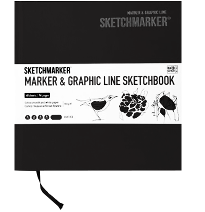 Скетчбук Sketchmarker Marker Line для маркеров черный с твёрдой обложкой 16x16 см / 48 листов / 160 гм