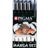 Набор черных капиллярных ручек Sakura Pigma Micron Manga разной толщины, брашпен и карандаш 6 штук купить в магазине Скетчинг ПРО с доставкой по РФ и СНГ