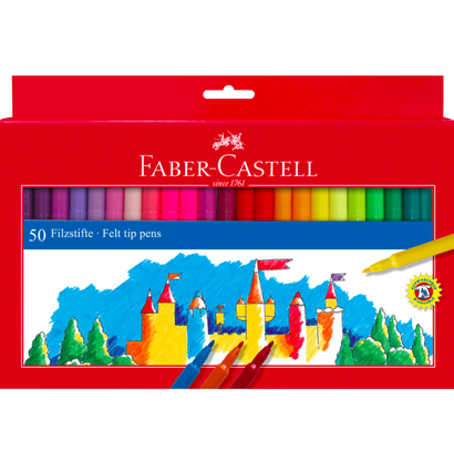 Фломастеры Faber-Castell смываемые с ткани 50 цветов с круглым наконечником