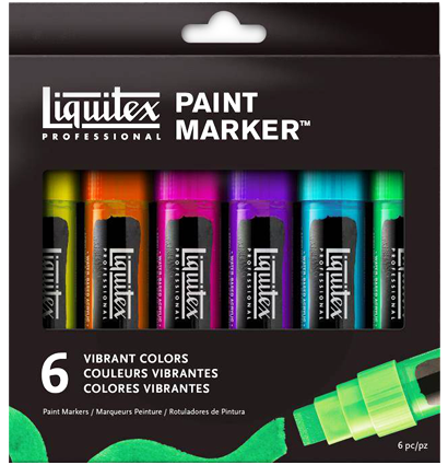Набор широких акриловых маркеров Liquitex Paint Marker Vibrant 6 цветов перо 15 мм (яркие)