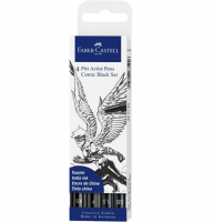 Набор черных линеров "Comic Black" Faber-Castell Pitt Artist Pen 4 штуки