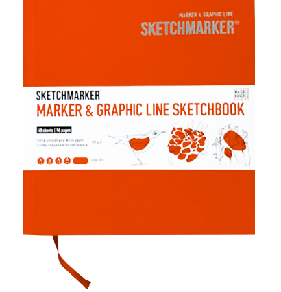 Скетчбук Sketchmarker Marker Line для маркеров оранжевый с твёрдой обложкой 16x16 см / 48 листов / 160 гм