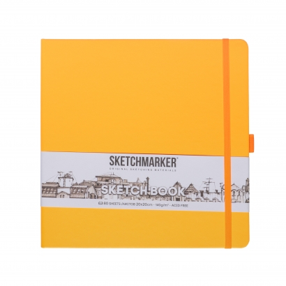 Скетчбук Sketchmarker неоновый апельсин с твердой обложкой квадратный 20х20 см / 80 листов / 140 гм