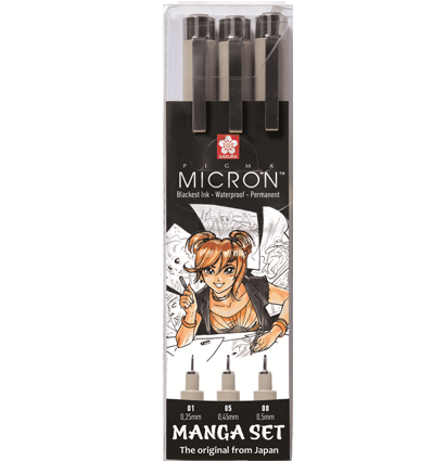 Набор черных капиллярных ручек Sakura Pigma Micron Manga разные 3 штуки