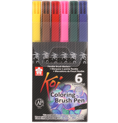 Набор акварельных маркеров с кистью Sakura Koi Coloring Brush Pen 6 цветов в кейсе