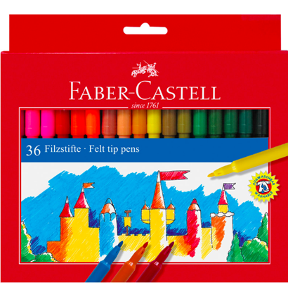 Фломастеры Faber-Castell смываемые с ткани 36 цветов с круглым наконечником