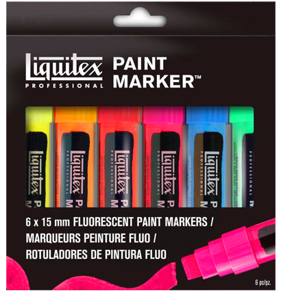 Набор широких акриловых маркеров Liquitex Paint Marker Fluo 6 цветов перо 15 мм (флуоресцентные)