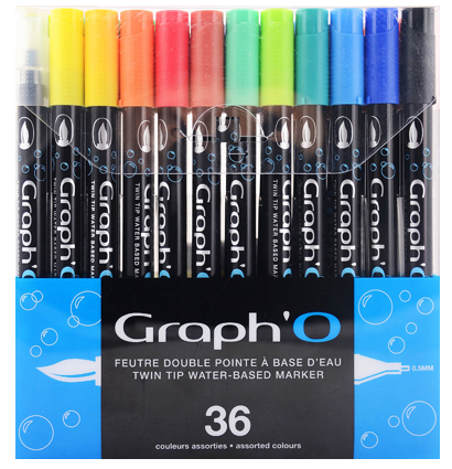 Набор акварельных маркеров-кистей Graph'O Twin Tip Watercolour с линером 36 штук